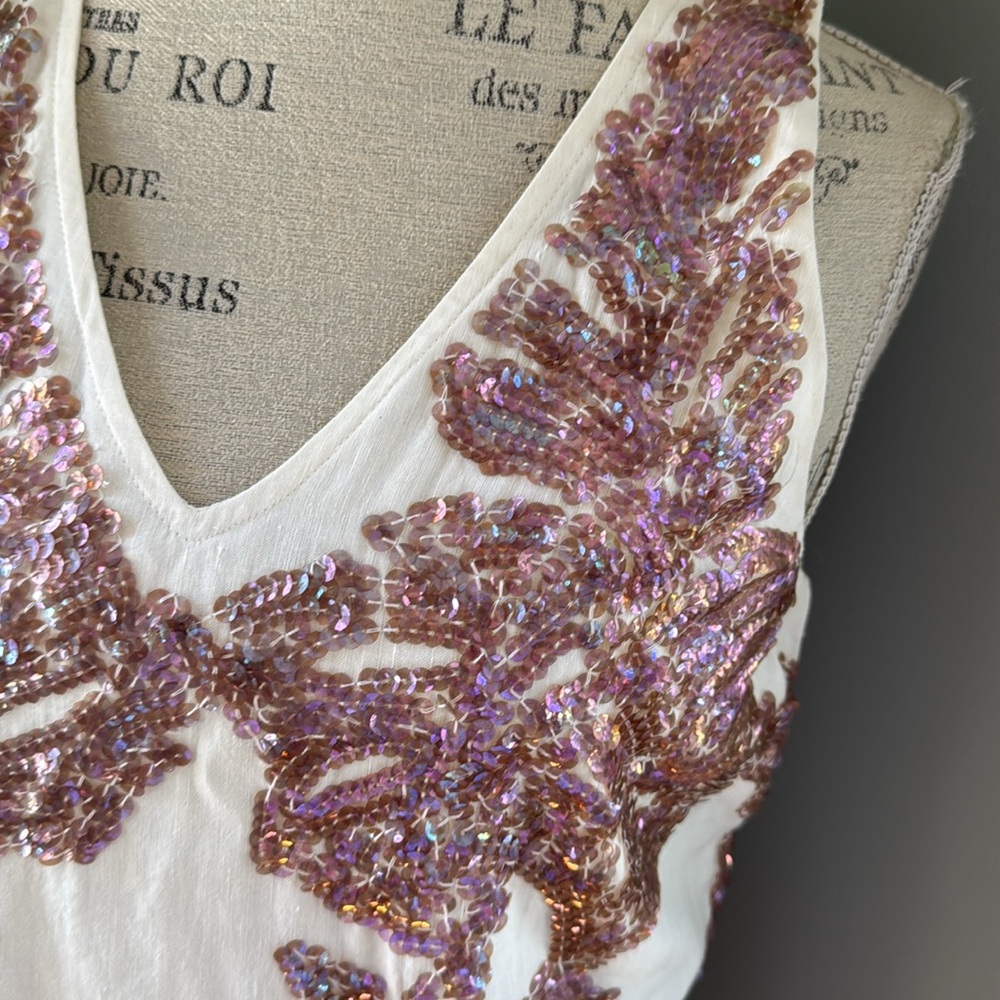 J Crew creamy  linen dress l sequined sleeveless midi EUC size 10 (fits like 8) - Picture 2 of 6